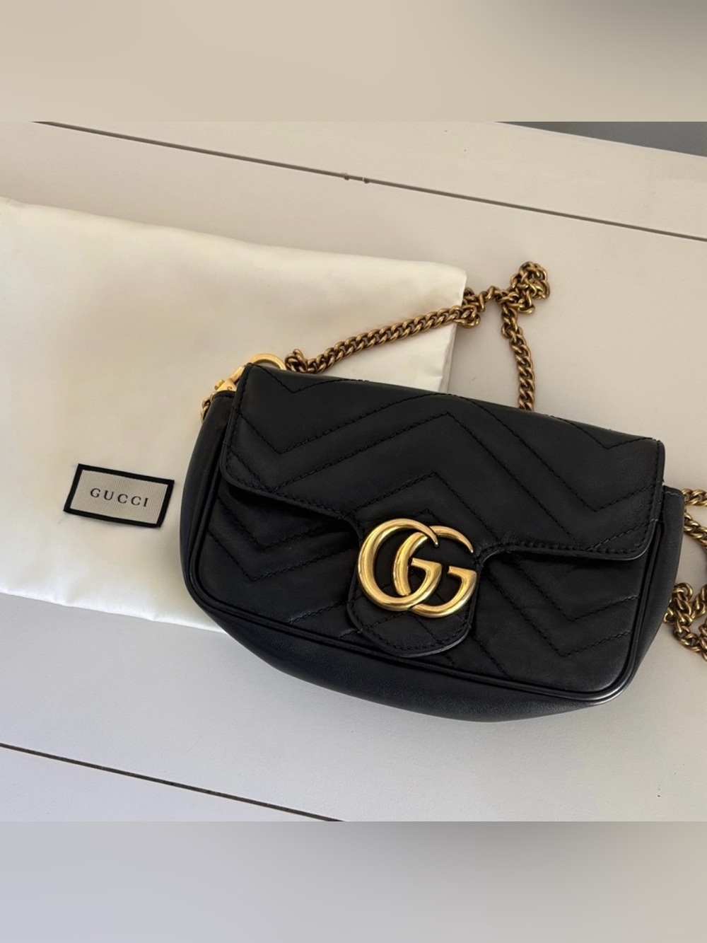 Gucci Black GG Marmont Chevron Mini Bag